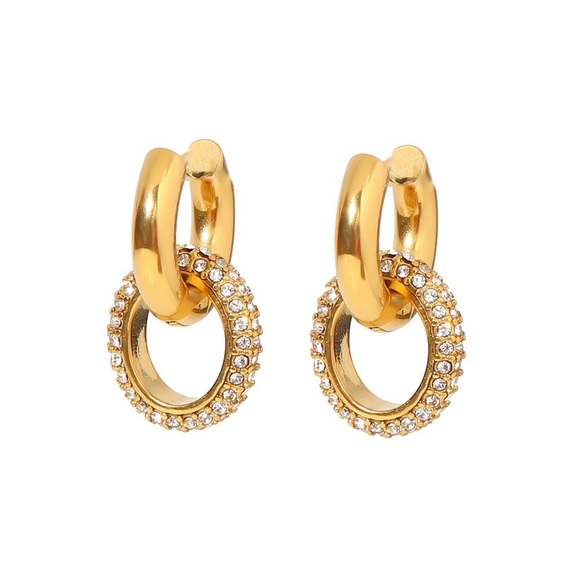 LOVEISH Jewelry - ♦️Last Pair♦️𝅺18K Gold Plated Cubic Zirconia Double Hoop Earrings